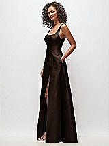 Side View Thumbnail - Espresso Sleeveless Square-Neck Princess Line Gown with Pockets