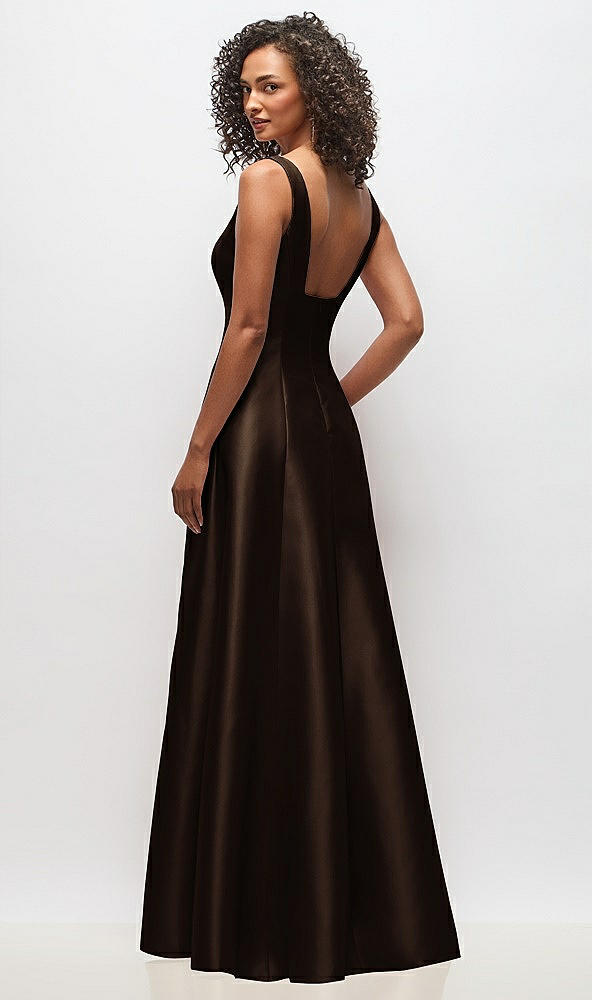 Back View - Espresso Sleeveless Square-Neck Princess Line Gown with Pockets