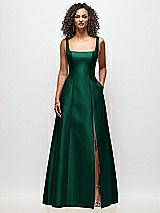Front View Thumbnail - Hunter Green Sleeveless Square-Neck Princess Line Gown with Pockets
