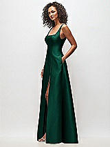Side View Thumbnail - Hunter Green Sleeveless Square-Neck Princess Line Gown with Pockets
