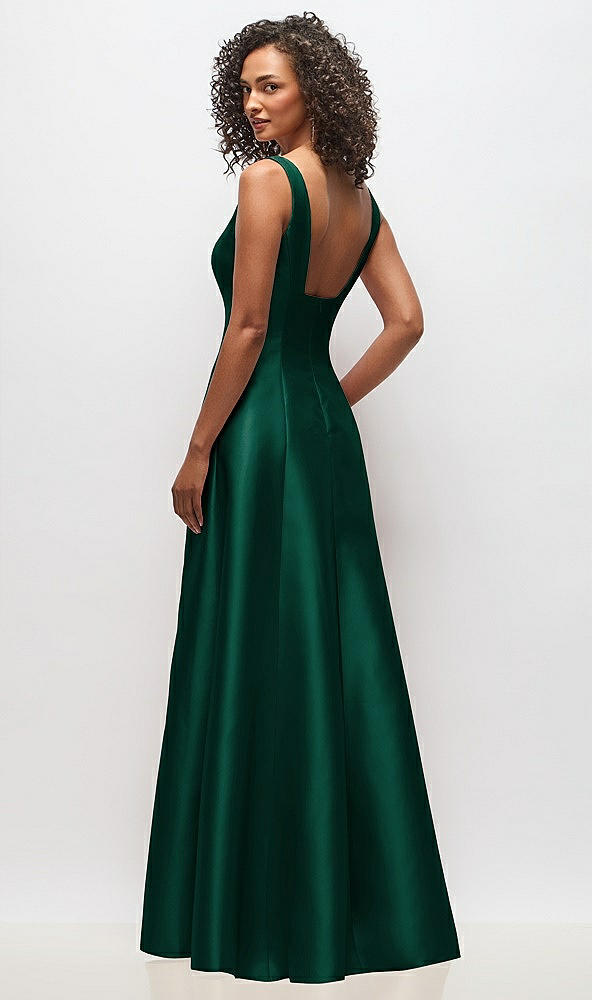 Back View - Hunter Green Sleeveless Square-Neck Princess Line Gown with Pockets
