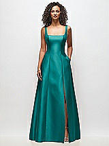 Front View Thumbnail - Jade Sleeveless Square-Neck Princess Line Gown with Pockets