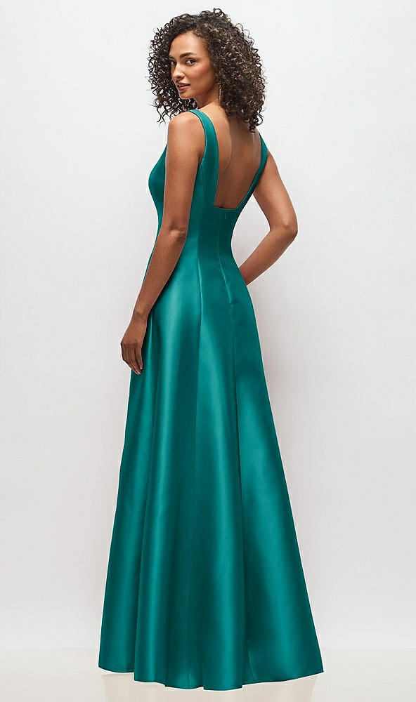 Back View - Jade Sleeveless Square-Neck Princess Line Gown with Pockets