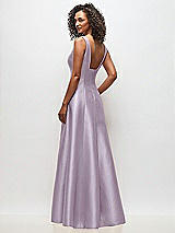 Rear View Thumbnail - Lilac Haze Sleeveless Square-Neck Princess Line Gown with Pockets