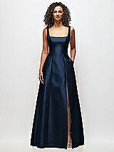 Front View Thumbnail - Midnight Navy Sleeveless Square-Neck Princess Line Gown with Pockets