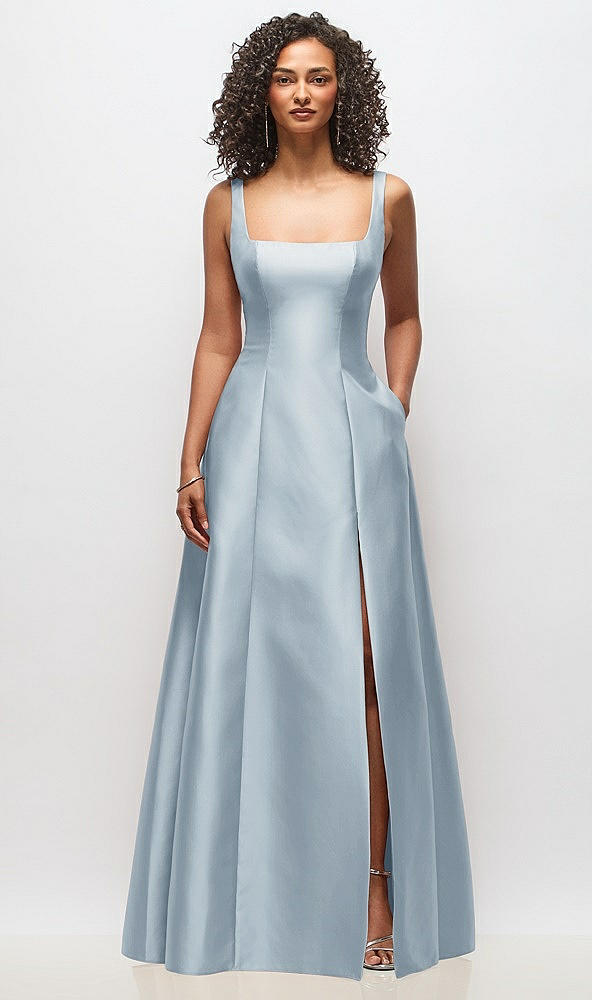 Front View - Mist Sleeveless Square-Neck Princess Line Gown with Pockets