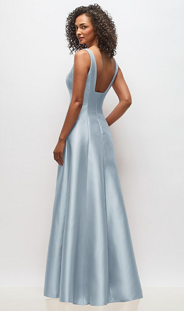 Back View - Mist Sleeveless Square-Neck Princess Line Gown with Pockets