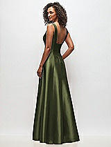Rear View Thumbnail - Olive Green Sleeveless Square-Neck Princess Line Gown with Pockets