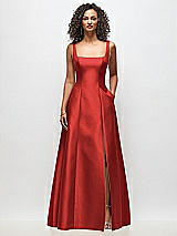 Front View Thumbnail - Poppy Red Sleeveless Square-Neck Princess Line Gown with Pockets
