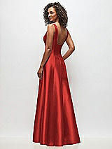 Rear View Thumbnail - Poppy Red Sleeveless Square-Neck Princess Line Gown with Pockets