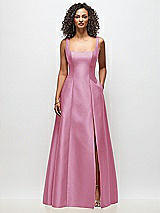 Front View Thumbnail - Powder Pink Sleeveless Square-Neck Princess Line Gown with Pockets
