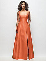 Front View Thumbnail - Portofino Orange Sleeveless Square-Neck Princess Line Gown with Pockets