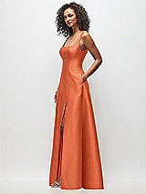 Side View Thumbnail - Portofino Orange Sleeveless Square-Neck Princess Line Gown with Pockets