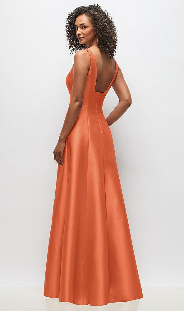Back View - Portofino Orange Sleeveless Square-Neck Princess Line Gown with Pockets