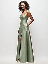 Side View Thumbnail - Sage Sleeveless Square-Neck Princess Line Gown with Pockets