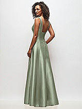 Rear View Thumbnail - Sage Sleeveless Square-Neck Princess Line Gown with Pockets