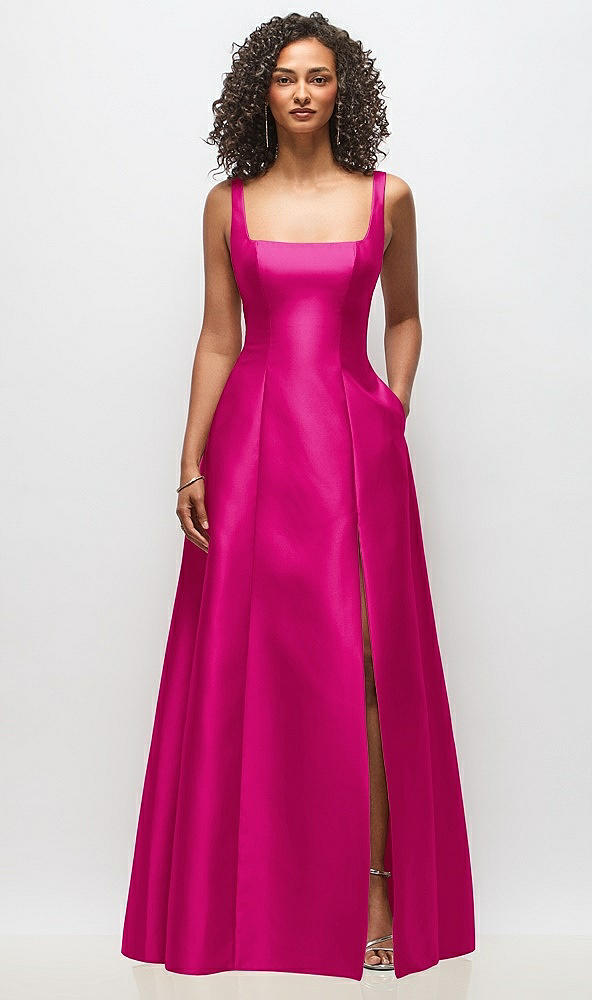 Front View - Think Pink Sleeveless Square-Neck Princess Line Gown with Pockets