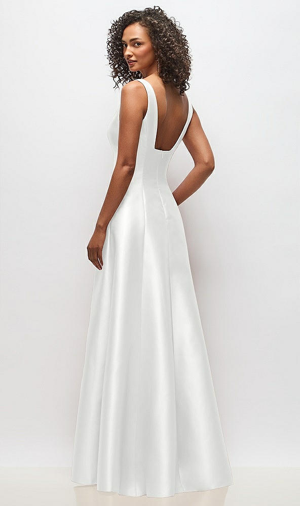 Back View - White Sleeveless Square-Neck Princess Line Gown with Pockets