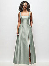 Front View Thumbnail - Willow Green Sleeveless Square-Neck Princess Line Gown with Pockets
