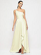 Alt View 4 Thumbnail - Butter Yellow One-Shoulder Satin Gown with Draped Front Slit and Pockets