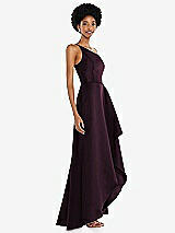 Alt View 2 Thumbnail - Deep Plum One-Shoulder Satin Gown with Draped Front Slit and Pockets