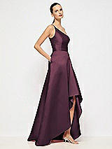 Alt View 5 Thumbnail - Deep Plum One-Shoulder Satin Gown with Draped Front Slit and Pockets