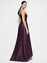 Alt View 6 Thumbnail - Deep Plum One-Shoulder Satin Gown with Draped Front Slit and Pockets