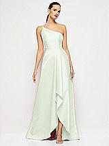 Alt View 4 Thumbnail - Mint Green One-Shoulder Satin Gown with Draped Front Slit and Pockets