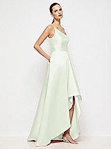 Alt View 5 Thumbnail - Mint Green One-Shoulder Satin Gown with Draped Front Slit and Pockets