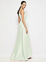 Alt View 6 Thumbnail - Mint Green One-Shoulder Satin Gown with Draped Front Slit and Pockets