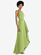 Alt View 2 Thumbnail - Mojito One-Shoulder Satin Gown with Draped Front Slit and Pockets