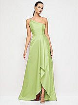 Alt View 4 Thumbnail - Mojito One-Shoulder Satin Gown with Draped Front Slit and Pockets