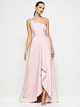 Alt View 4 Thumbnail - Ballet Pink One-Shoulder Satin Gown with Draped Front Slit and Pockets