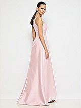 Alt View 6 Thumbnail - Ballet Pink One-Shoulder Satin Gown with Draped Front Slit and Pockets