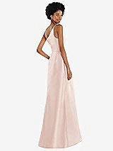 Alt View 3 Thumbnail - Blush One-Shoulder Satin Gown with Draped Front Slit and Pockets