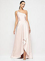 Alt View 4 Thumbnail - Blush One-Shoulder Satin Gown with Draped Front Slit and Pockets