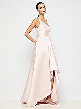 Alt View 5 Thumbnail - Blush One-Shoulder Satin Gown with Draped Front Slit and Pockets