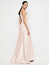 Alt View 6 Thumbnail - Blush One-Shoulder Satin Gown with Draped Front Slit and Pockets