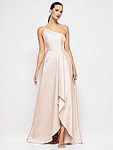Alt View 4 Thumbnail - Cameo One-Shoulder Satin Gown with Draped Front Slit and Pockets
