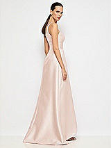 Alt View 6 Thumbnail - Cameo One-Shoulder Satin Gown with Draped Front Slit and Pockets