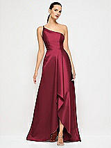 Alt View 4 Thumbnail - Cabernet One-Shoulder Satin Gown with Draped Front Slit and Pockets