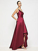 Alt View 5 Thumbnail - Cabernet One-Shoulder Satin Gown with Draped Front Slit and Pockets