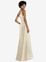 Alt View 3 Thumbnail - Champagne One-Shoulder Satin Gown with Draped Front Slit and Pockets