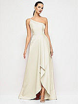 Alt View 4 Thumbnail - Champagne One-Shoulder Satin Gown with Draped Front Slit and Pockets