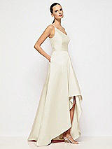 Alt View 5 Thumbnail - Champagne One-Shoulder Satin Gown with Draped Front Slit and Pockets