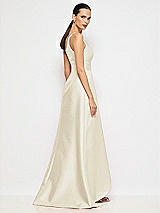 Alt View 6 Thumbnail - Champagne One-Shoulder Satin Gown with Draped Front Slit and Pockets