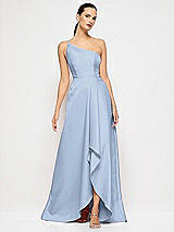 Alt View 4 Thumbnail - Cloudy One-Shoulder Satin Gown with Draped Front Slit and Pockets