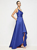 Alt View 5 Thumbnail - Cobalt Blue One-Shoulder Satin Gown with Draped Front Slit and Pockets