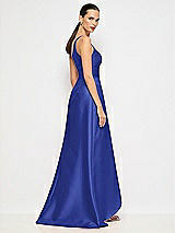 Alt View 6 Thumbnail - Cobalt Blue One-Shoulder Satin Gown with Draped Front Slit and Pockets