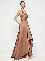 Alt View 5 Thumbnail - Cognac One-Shoulder Satin Gown with Draped Front Slit and Pockets